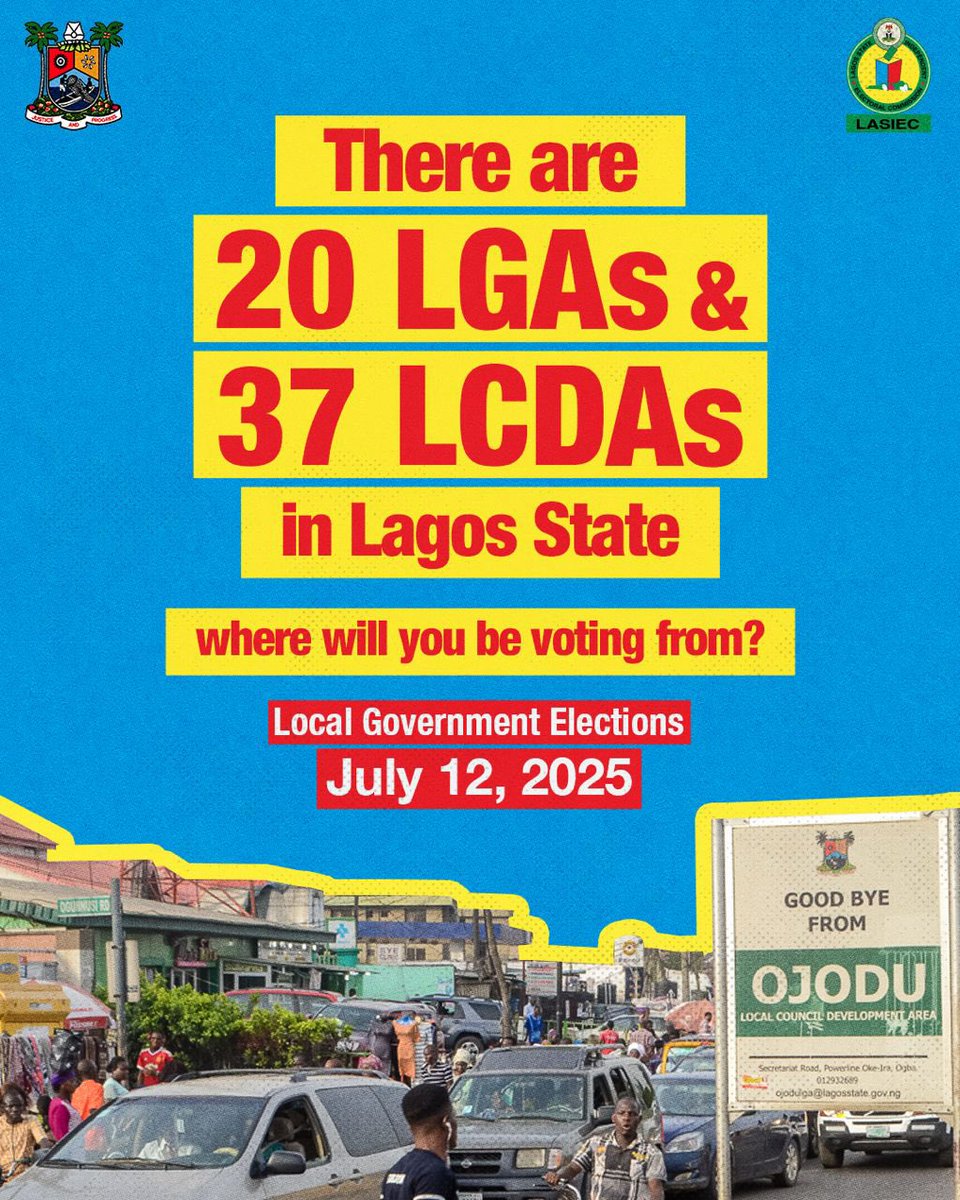 We are counting down to July 12, 2025 when our dear Lagosians will be electing their leaders at the grassroots.#lagoselections2025 #lasieclagos