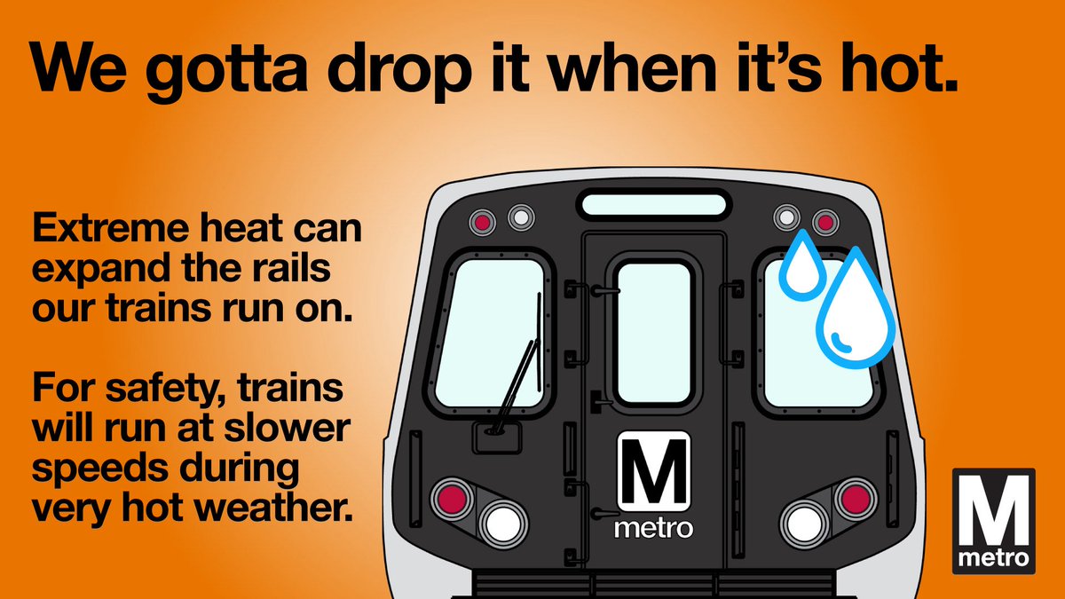 As a result of the heat, we are reducing speeds on above-ground track for safety reasons. Please plan additional travel time.

Stay cool out there!