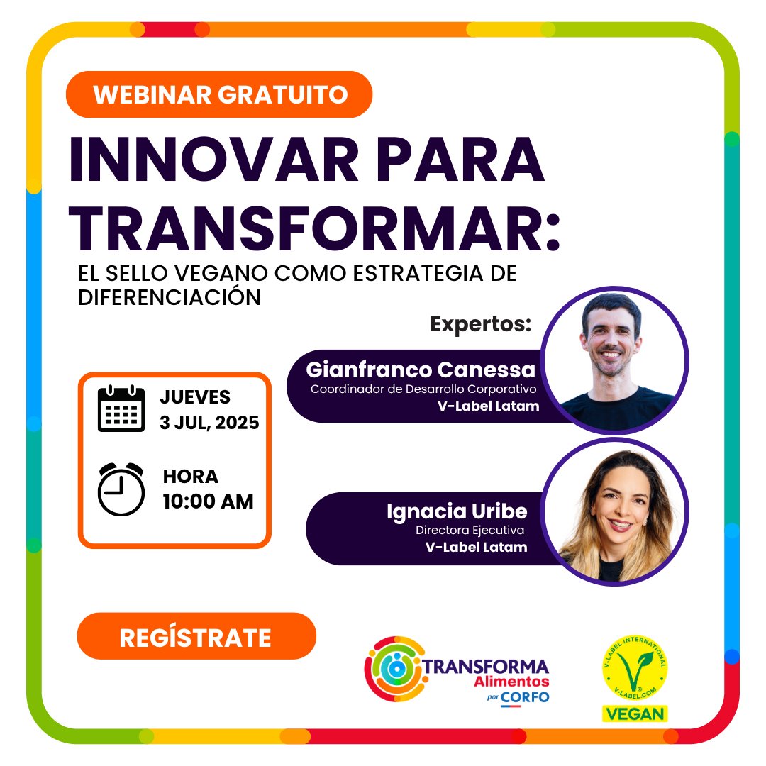 WEBINAR💻Transforma Alimentos y Fundación Veg te invitan a “Innovar para Transformar: El Sello Vegano como Estrategia de Diferenciación”🚨Las empresas que participen accederán a descuento del 20% en sus licencias certificación V-Label, durante el 1er año👉lnkd.in/ehAjXDX4