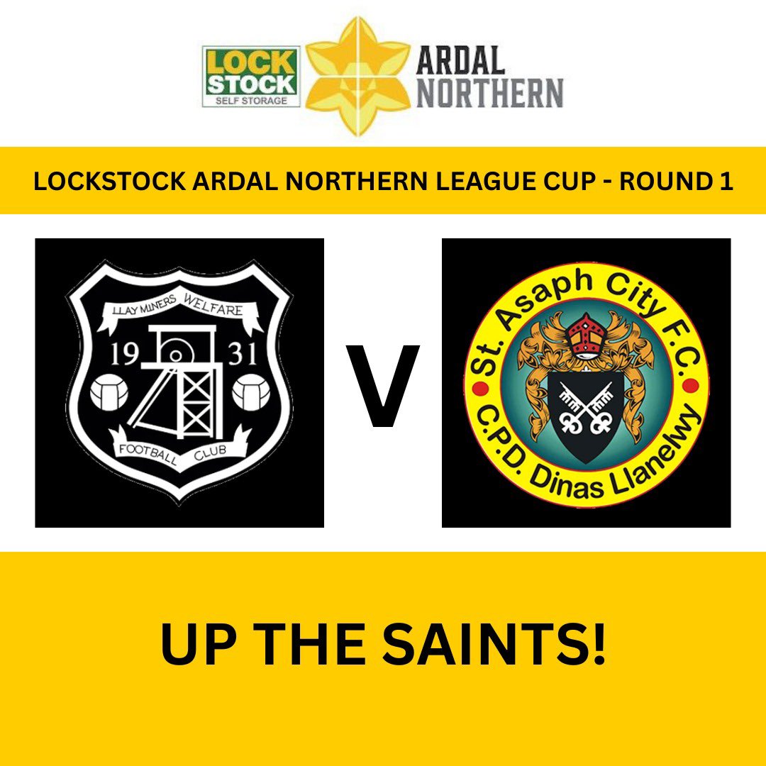 St Asaph City FC (@stasaphfc) on Twitter photo We have been drawn away to <a href="/Llay_WelfareFC/">Llay Miners Welfare FC</a> in R1 of the league cup.
Date & Time TBC We have been drawn away to <a href="/Llay_WelfareFC/">Llay Miners Welfare FC</a> in R1 of the league cup.
Date & Time TBC