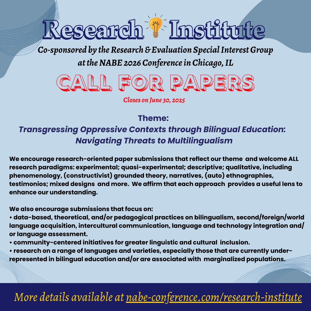 The deadline for submission to the Research and Evaluation SIG is June 30th, 2025!
Submit here: forms.gle/2nYpJwH8v5xqsN…