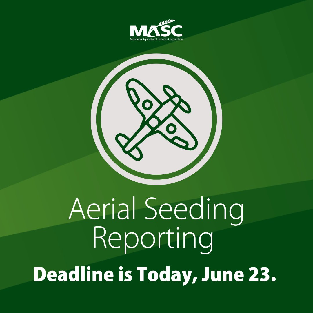 Did you aerial seed any acres this year? Today (June 23) is your last day to report these acres on your Seeded Acreage Report. For more information, visit bit.ly/Aerial_Seeding

But before reporting, we highly recommend that you safely land your aircraft! #Plant25 #MBAg