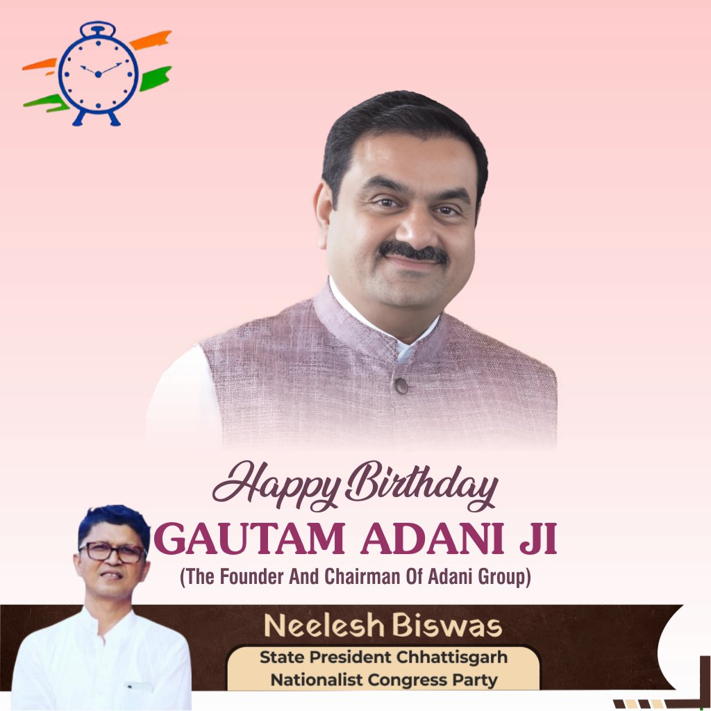 Neelesh Biswas (@neeleshspeaks) on Twitter photo Wishing a very Happy Birthday to <a href="/gautam_adani/">Gautam Adani</a> ji – a visionary leader who continues to inspire with his commitment to nation-building and self-reliant India.
May you be blessed with good health, long life & continued success. 🎉🙏
#HappyBirthday #GautamAdani Wishing a very Happy Birthday to <a href="/gautam_adani/">Gautam Adani</a> ji – a visionary leader who continues to inspire with his commitment to nation-building and self-reliant India.
May you be blessed with good health, long life & continued success. 🎉🙏
#HappyBirthday #GautamAdani
