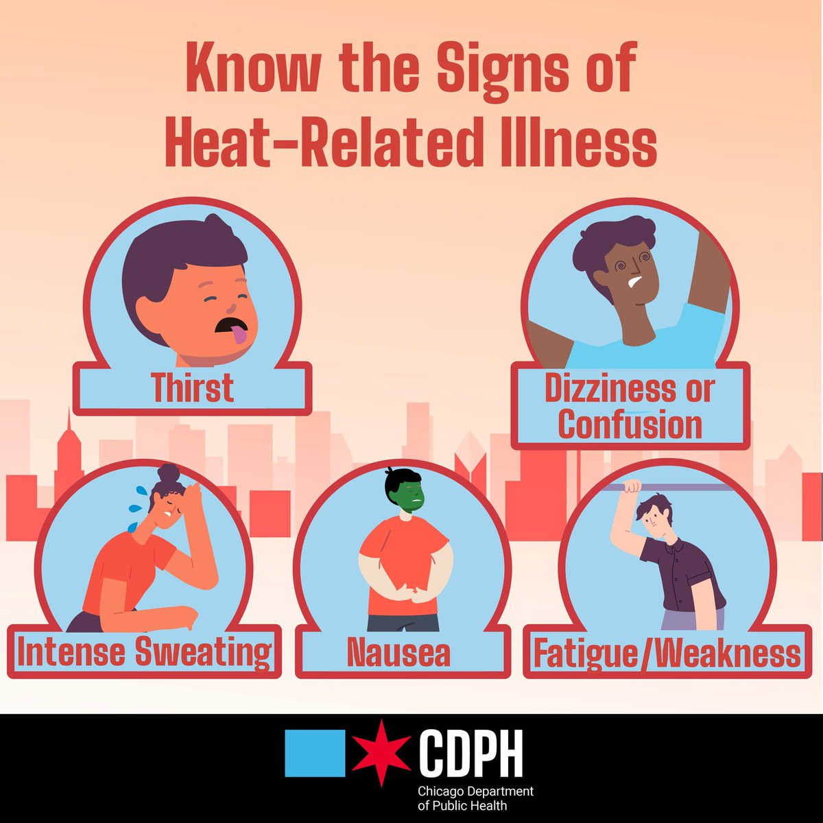 ChiPublicHealth's tweet image. During heat waves:
👉 Check in on relatives + neighbors
👉 If needed, take shelter at cooling centers, libraries + park district facilities
👉 If you or someone near you experiences acute symptoms, call 9-1-1 and seek a cool location
Tips: bit.ly/2jIhK6U