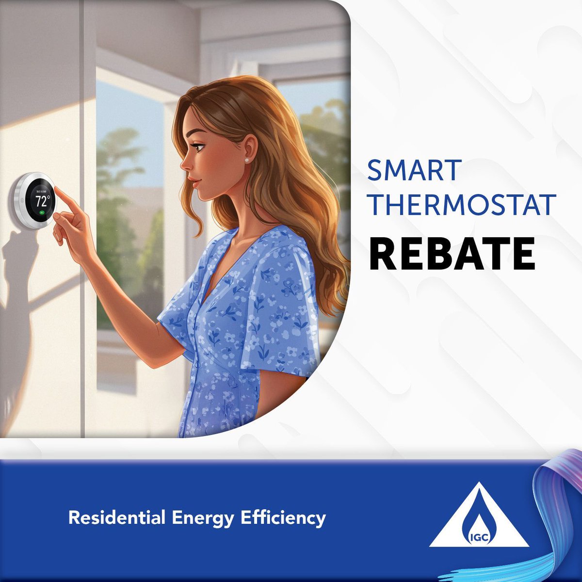 ☀️ Let's celebrate summer and stay cool with energy efficient Smart Thermostats. 😎 Use devices like your phone or smart watch to make adjustments to programmable smart thermostats! Visit our home rebate programs webpage at intgas.com/energy-efficie…