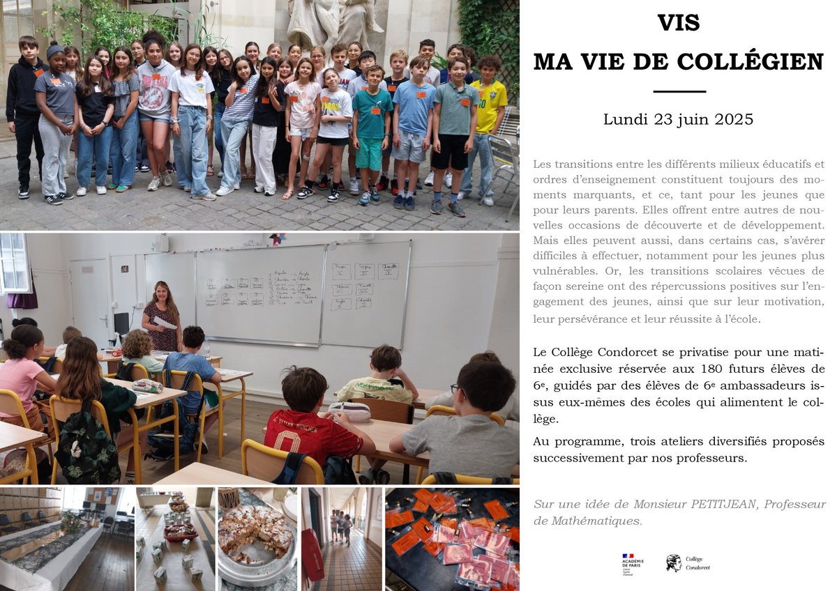FMeunier1's tweet image. Le Collège Condorcet se privatise pour accueillir ses 180 futurs élèves de 6e.
Un seul objectif... réussir la transition entre l'école primaire, le C.M.2. et nous.
Merci à l'équipe mobilisée, notre cheffe de cuisine et nos ambassadeurs, actuellement en 6e. C'était parfait!