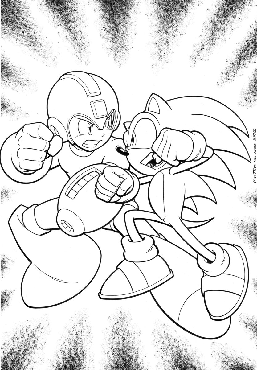 gmartinink's tweet image. Hey kids, it's Sonic the Hedgehog week! I'll be posting Sonic artwork all week! Monday's Sonic, "Who Would Win", is by Patrick Spaziante, (with my inks).