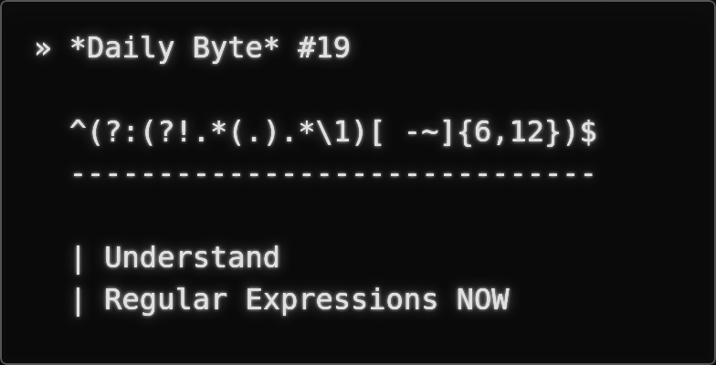 zuhaitz_dev's tweet image. #DailyByte #19: 𝐔𝐧𝐝𝐞𝐫𝐬𝐭𝐚𝐧𝐝 𝐑𝐞𝐠𝐞𝐱 𝐍𝐎𝐖

Most developers kinda know regex. Few understand it deeply.

Today, you’ll finally learn how regex actually works, why it was invented and what the heck is going on behind /^(.+?)$/.

Let’s demystify Regular Expressions. 👇