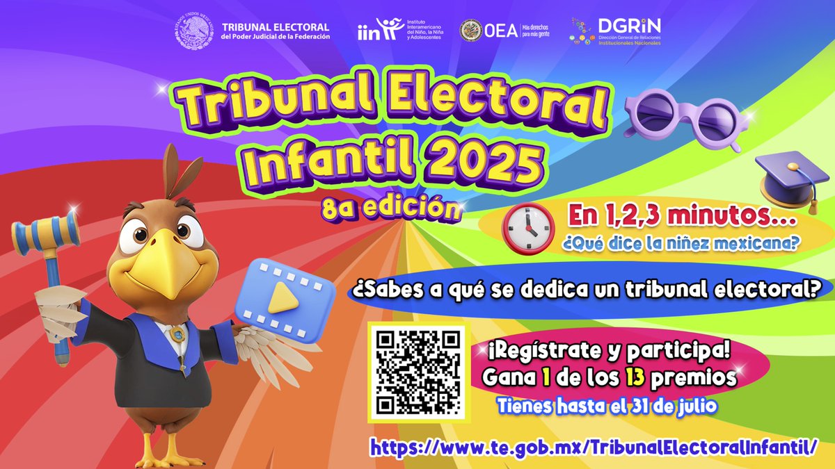 Participa en el Tribunal Electoral Infantil 2025! Si tienes entre 9 y 12 años, el #TEPJF y el <a href="/IINOEA/">IIN-OEA</a> te invitan a registrarte. 🧑‍🦰📷te.gob.mx/TribunalElecto…