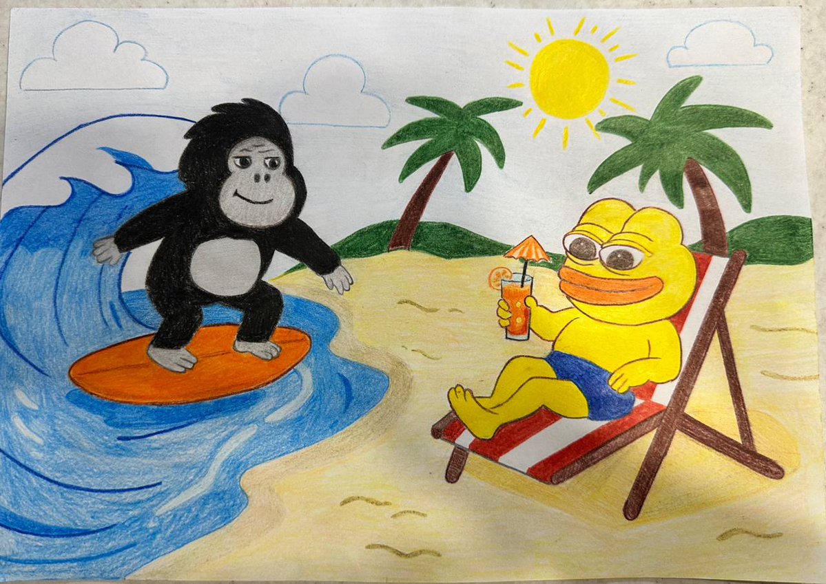 SUMMER IS TIME TO MOVE and I moved my creativity to the beach!
This is my submission for the #GMOVESummer Art Challenge by @MoveIndustries , a sunny dive into the wild summer lives of Gorillaz &amp; Moveus 🍌🏄‍♂️
Imagine:
• Gorillaz catching waves like a true surfer
• Moveus chilling
