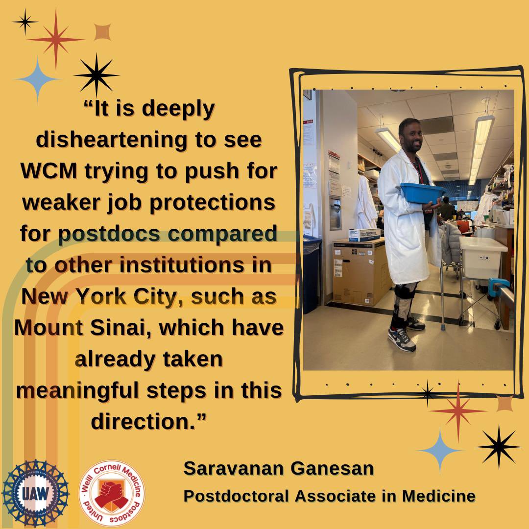WCMPostdocUnion's tweet image. “Postdoctoral Associate in Medicine Saravanan Ganesan shares his thoughts about WCM’s proposal on layoffs.”
