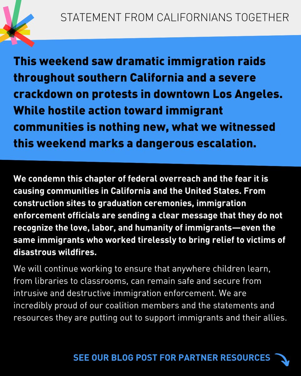 Revisiting this statement after another chaotic week and weekend in Los Angeles County: californianstogether.org/statement-ice-…