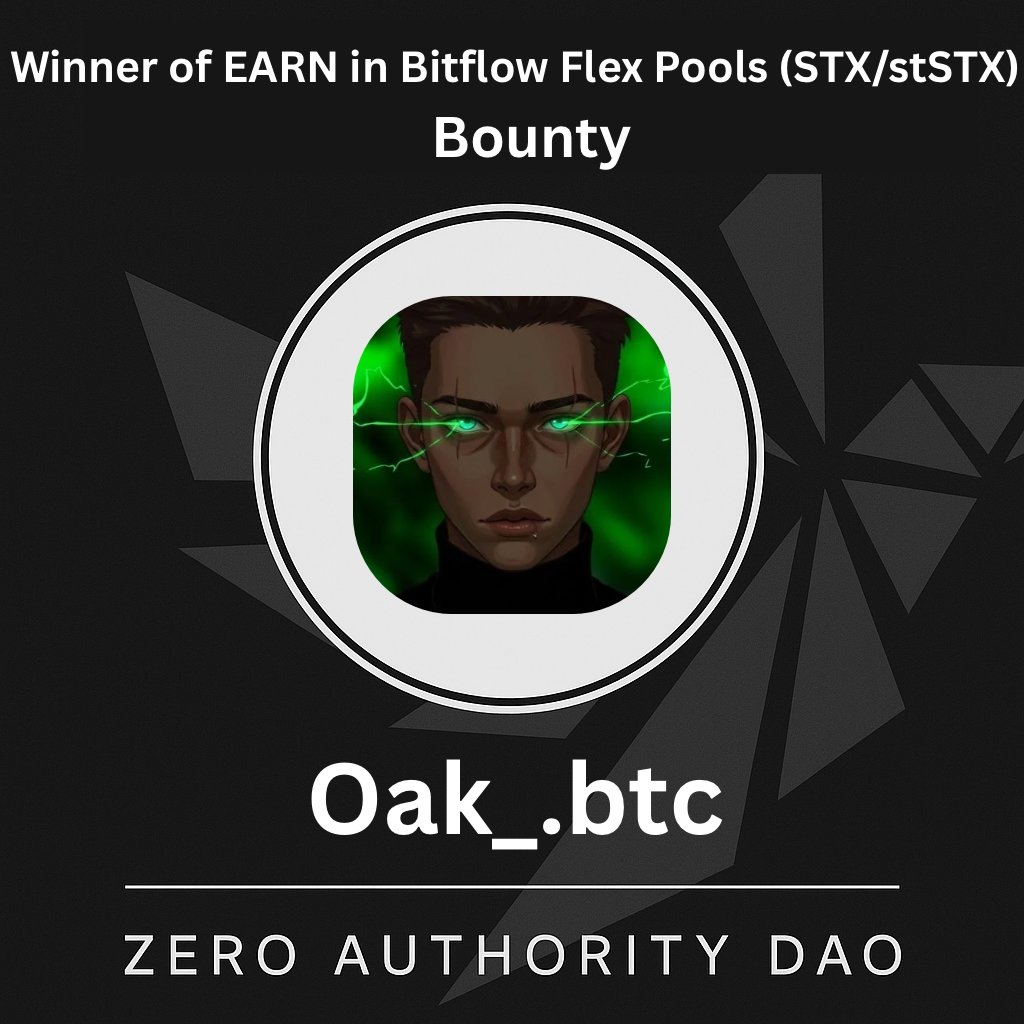 We’ve got a winner! 🏆

After reviewing all entries for the 
 EARN in Bitflow Flex Pools (STX/stSTX)
  Bounty, one stood out.

Big congrats to 
<a href="/oak_crypt/">OAK_.BTC</a> 

  for going above and beyond!

Your contribution reflects the spirit of growth, learning, and onchain excellence.

Stay