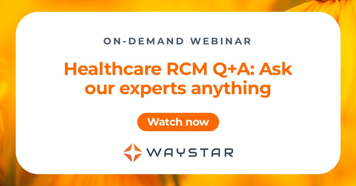 Waystar's tweet image. ON-DEMAND WEBINAR: Did you miss our first live Q+A of the year? Watch the session now to hear what healthcare revenue cycle professionals are wondering — plus expert tips for tackling the toughest challenges. ow.ly/QRMy50Wf2AI