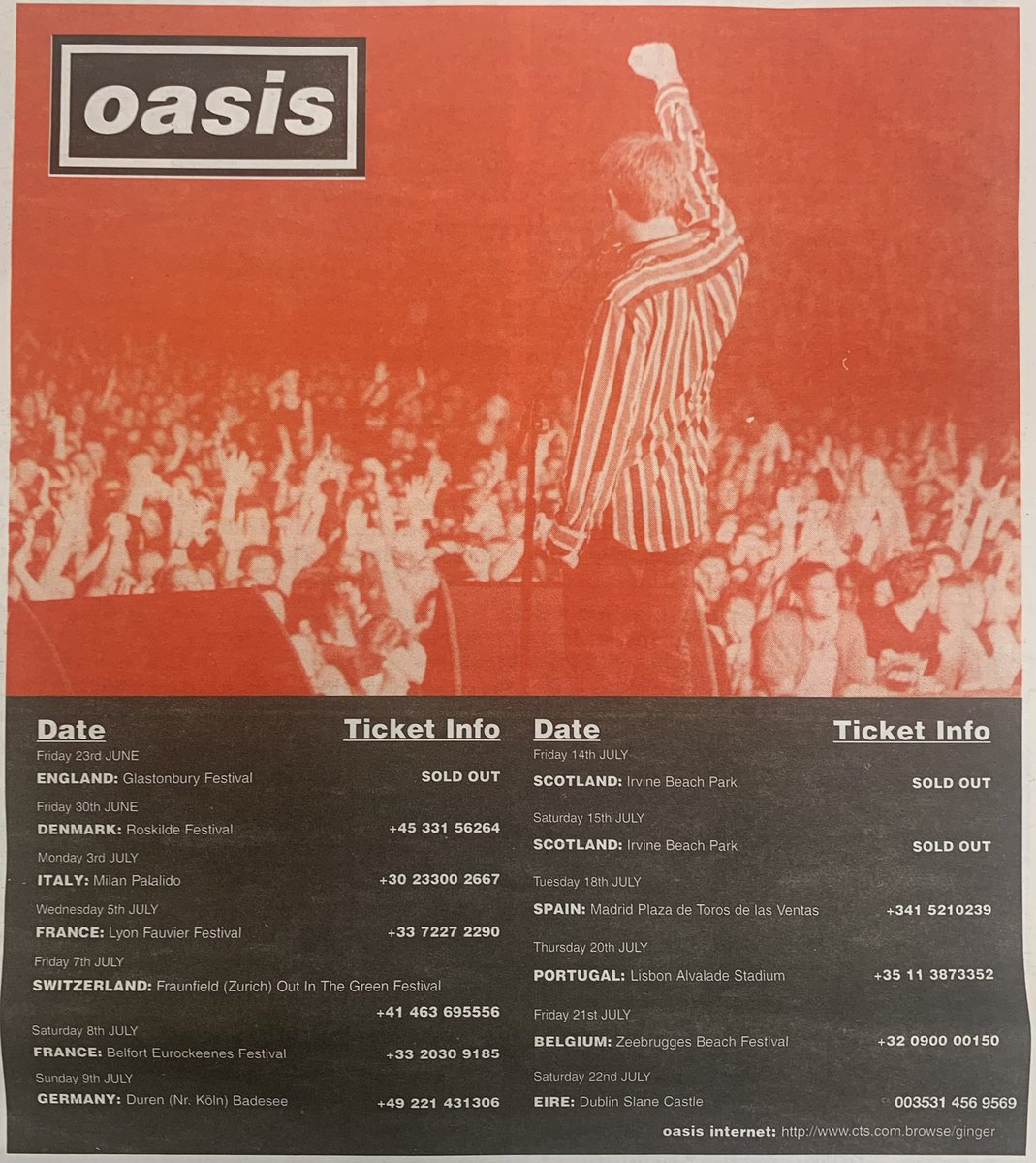ruiarea's tweet image. Browsing old NME, what a meteoric rise for Oasis. First gig in London: January 1994, Glastonbury sold out by June 1995 (and no social media to boost them)