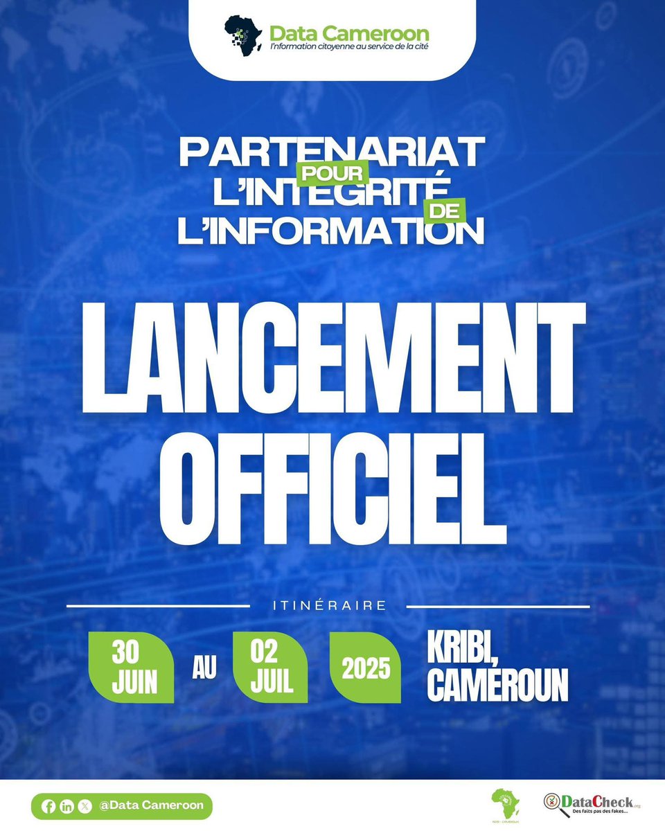 Le Dr Roméo SAA NGOUANA, Chercheur Senior au Think tank Ceides, prendra part, en tant qu' Expert invité, à l'Atelier de Planification Stratégique de #datacameroun qui se tiendra à #Kribi, en marge du lancement officiel du Partenariat pour l’intégrité de l’Information.
