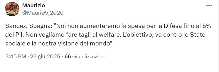 Giorgia, la pinokkietta che accusava Conte, mentendo spudoratamente: "Ha FIRMATO il 2% del PIL in spese militari!".
Con Conte, da 1,23 a 1,38%.
Lei, dopo l'aumento al 2%, il 25/6 firmerà per il 5% tagliando sanità, università, ricerca, pensioni e welfare.
"A chi deve compiacere"?