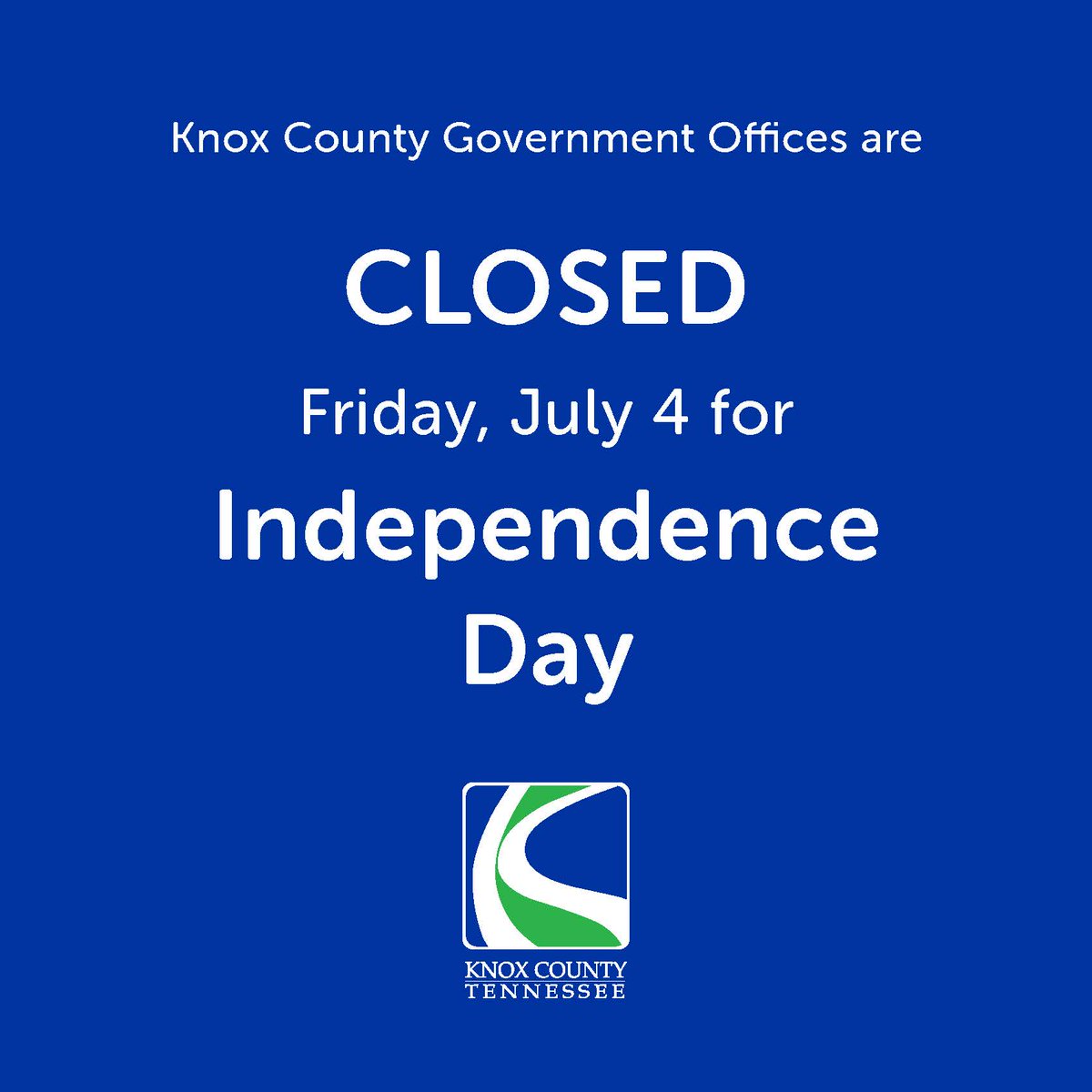 The Knox County Health Department will be closed Friday, July 4, in observance of Independence Day.

Regular operations will resume Monday, July 7.