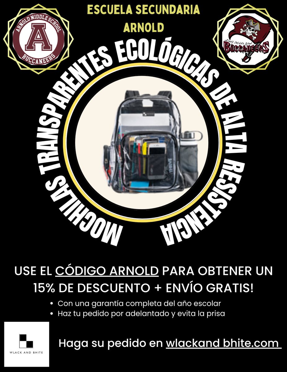 Arnold_Middle's tweet photo. Buccaneer-School-Must-Have! Stay safe, stylish, & school-ready with Heavy-Duty Clear Backpacks! Available now at https://t.co/sf0uCdDBj6
#clearbackpack #SchoolReady2025 #SafetyAndStyle #theresnoplacelikearnold #thepathtoamazing https://t.co/xO6id6ZfiI