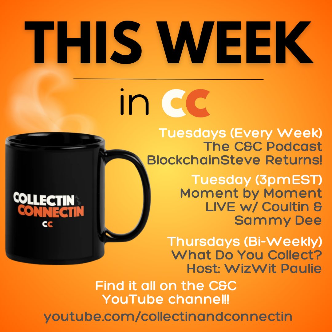 Collectin & Connectin (@collctn_connctn) on Twitter photo Happy Monday Fam! Big Week!๐จ
๐ฟC&C Pod drops tomorrow, <a href="/BlockchainSteve/">Steve - Ballers Blockchain</a> Returns to the Show talkinโ #NBAFinals, <a href="/NBATopShot/">NBA Top Shot</a>, & More w/ BananaMac & Coultin!
๐LIVE MBM w/ <a href="/uel_dee/">Samuel Dee</a> & <a href="/coultin/">Coultin</a>
๐ฏWDYC every other Thursday
w/ <a href="/PaulieWizWit/">Paulie Campione</a>
๐SUB&SHOP-LinksInBio #NbaTopShotThis Happy Monday Fam! Big Week!๐จ
๐ฟC&C Pod drops tomorrow, <a href="/BlockchainSteve/">Steve - Ballers Blockchain</a> Returns to the Show talkinโ #NBAFinals, <a href="/NBATopShot/">NBA Top Shot</a>, & More w/ BananaMac & Coultin!
๐LIVE MBM w/ <a href="/uel_dee/">Samuel Dee</a> & <a href="/coultin/">Coultin</a>
๐ฏWDYC every other Thursday
w/ <a href="/PaulieWizWit/">Paulie Campione</a>
๐SUB&SHOP-LinksInBio #NbaTopShotThis