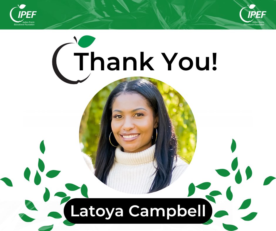 IPEF 204 (@ipef204) on Twitter photo As we close out the fiscal year, we gratefully recognize the service of Board Director Latoya Campbell.
Thank you, Latoya, for your two years of service to the IPEF Board and your enthusiastic support of the students and staff of <a href="/ipsd204/">Indian Prairie 204</a>!
#makinganimpact #thankyouforyoursupport As we close out the fiscal year, we gratefully recognize the service of Board Director Latoya Campbell.
Thank you, Latoya, for your two years of service to the IPEF Board and your enthusiastic support of the students and staff of <a href="/ipsd204/">Indian Prairie 204</a>!
#makinganimpact #thankyouforyoursupport