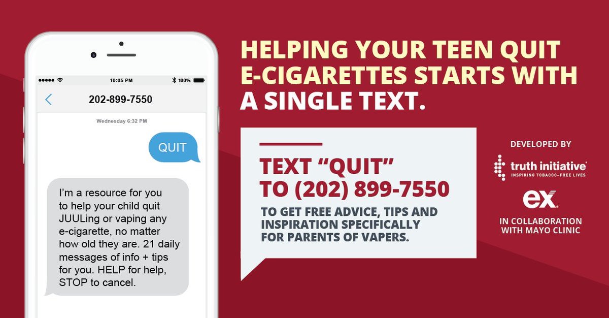 Are you a #parent, #coach, or #mentor for a teen or young adult? Are you concerned about them vaping or using other tobacco products? We can help! Text QUIT to 202-899-7550 for free advice, tips, and inspiration. #truthinitiative #notalone