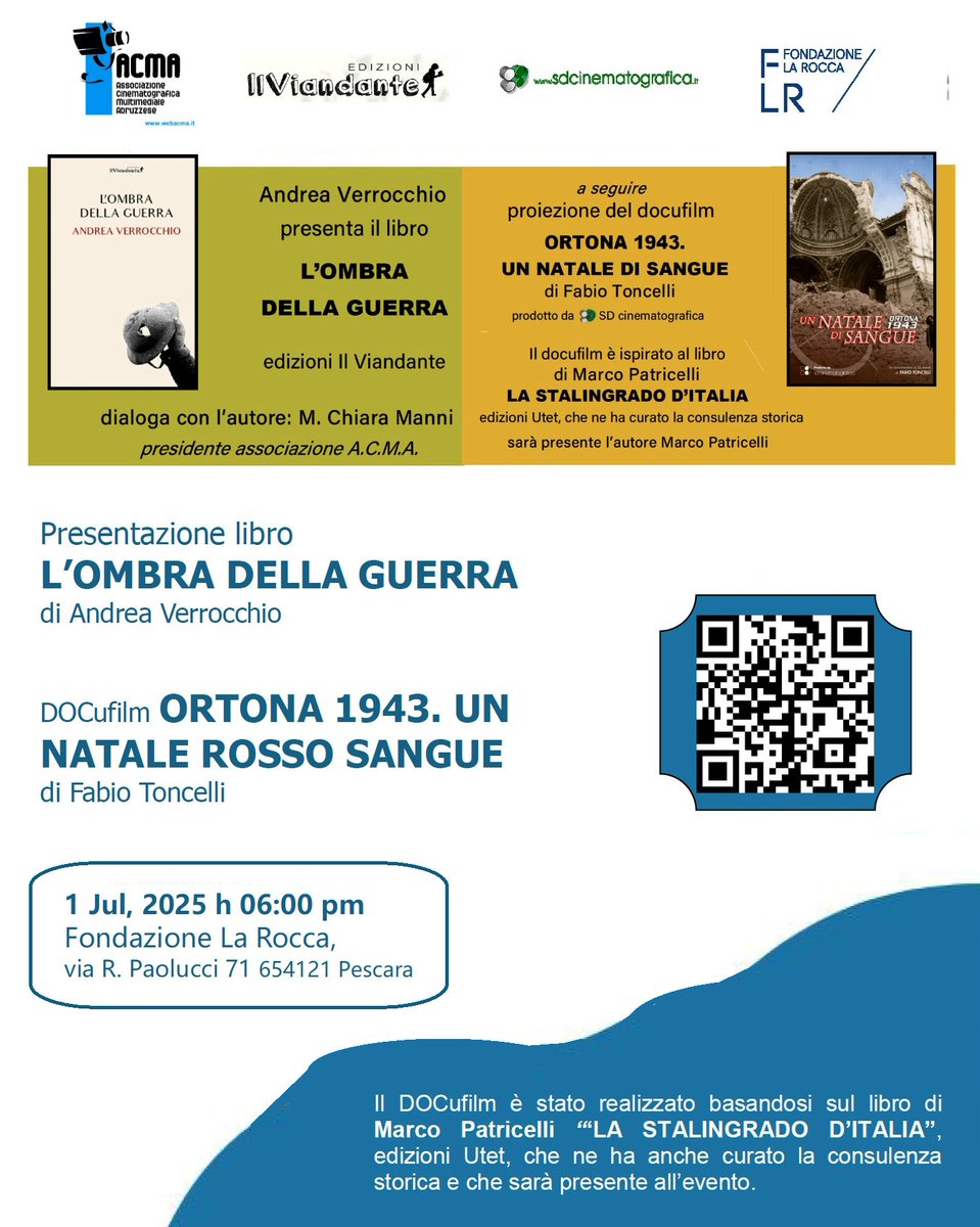 LaicitaFml's tweet photo. ***libro L’OMBRA DELLA GUERRA 
di Andrea Verrocchio

***DOCufilm ORTONA 1943 - UN NATALE DI SANGUE  
di Fabio Toncelli   

Associazione ACMA presenta libro e DOCufilm   

INFO 
https://t.co/HK6YIyxpUl https://t.co/Iu973zjbue