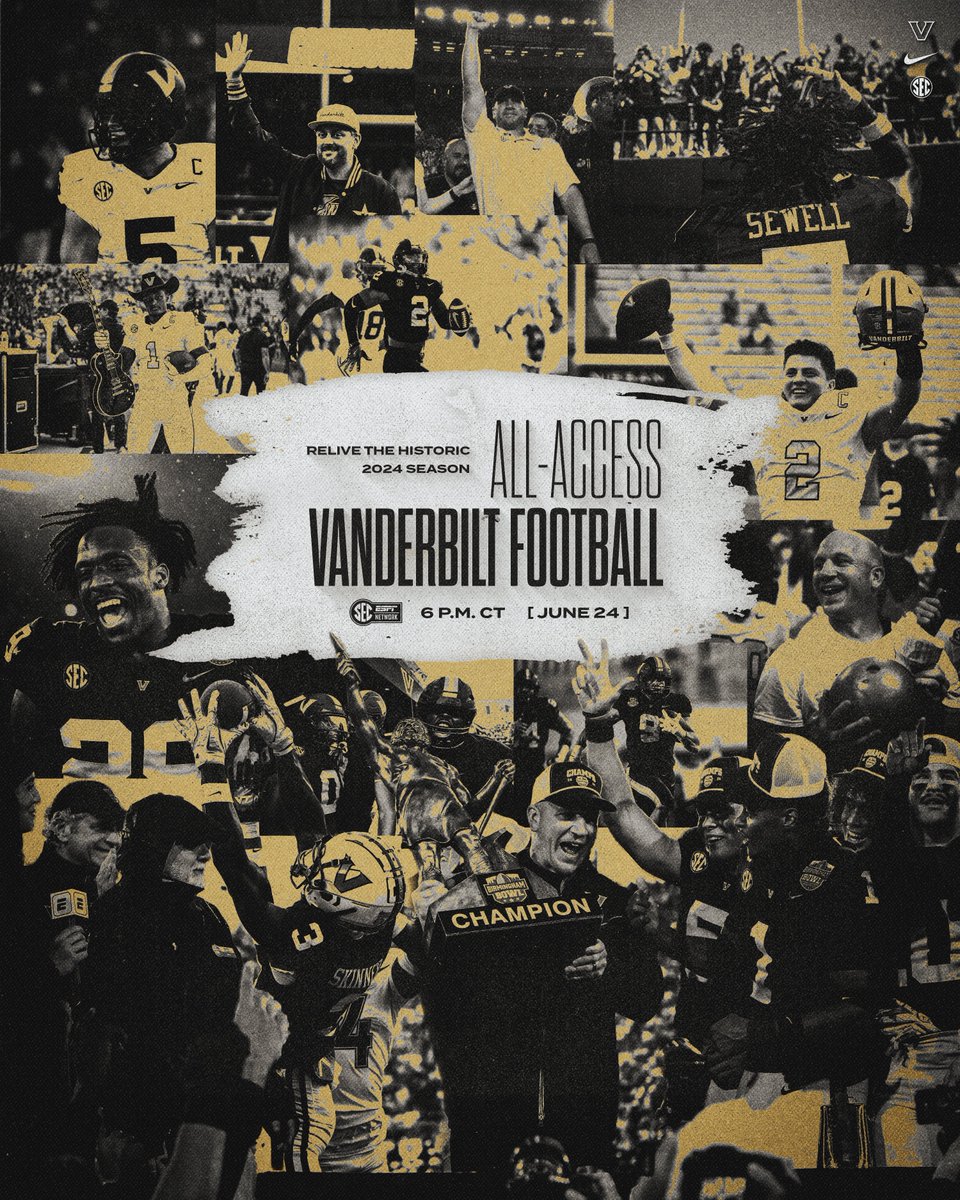 Vanderbilt Football (@vandyfootball) on Twitter photo Discipline. Respect. Spirit.
Go behind the scenes with the Commodores and relive the historic 2024 season.
All-access special drops Tuesday at 6 p.m. CT on <a href="/SECNetwork/">SEC Network</a> Discipline. Respect. Spirit.
Go behind the scenes with the Commodores and relive the historic 2024 season.
All-access special drops Tuesday at 6 p.m. CT on <a href="/SECNetwork/">SEC Network</a>