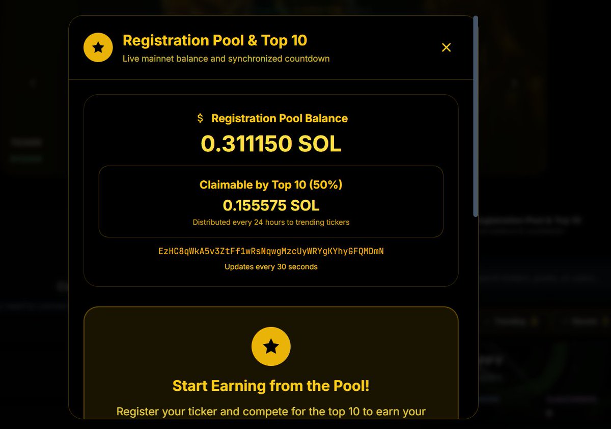 When someone registers a ticker, the price automatically increases by 1.5%.
This creates a dynamic price model where early adopters benefit as more users join.
No inflation. No dilution. Just simple, clean growth.

THE PRODUCT IS ALREADY LIVE, YOU ARE NOT TRADING SPECULATION