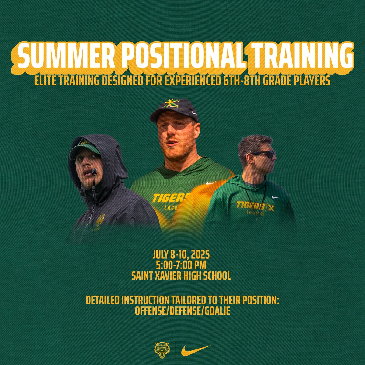 saintxlacrosse's tweet photo. 🚨 St. X Lacrosse Positional Training is back this summer!

Rising 6th–8th grade players (Fall 2025), this is your chance to level up with elite instruction from former Division 1 coaches and players.

🔗 https://t.co/DtLuNfazMX

#WeAreStX
#GoTigers
#GRIT
#Brotherhood https://t.co/chr3p1WUdE