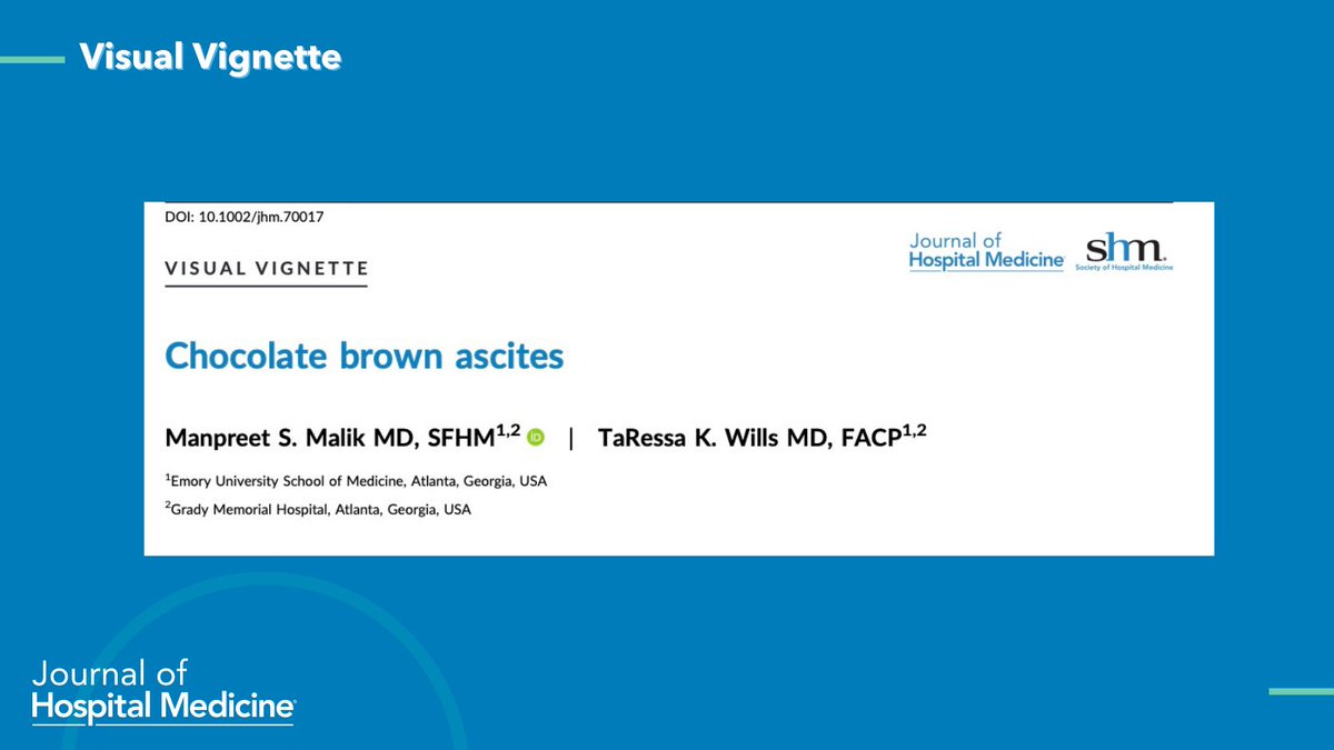JHospMedicine's tweet photo. 🎉 It's our first #VisualVignette!
🎓 This new series aims to educate readers on relevant topics using clinical images!
🚫 No rare or first-ever presentations. We want things we can all see!

What's your differential for chocolate brown ascites?
🔗:  https://t.co/ej8LsB3hFz https://t.co/XMM7tiJ1h5