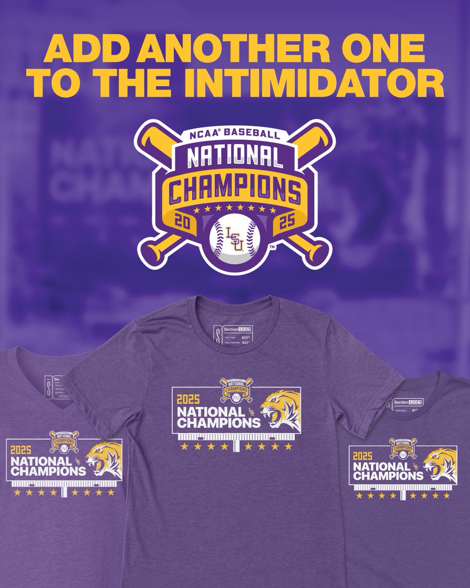 104.5 ESPN (@1045espn) on Twitter photo <a href="/section103/">Section 103</a> just added an LSU collection, then the baseball team went 7-0 & won a national championship. Their unique, officially-licensed national champs shirt in unisex, women’s & youth features The Intimidator, which will add an 8th championship.
section103.com/collections/ls… <a href="/section103/">Section 103</a> just added an LSU collection, then the baseball team went 7-0 & won a national championship. Their unique, officially-licensed national champs shirt in unisex, women’s & youth features The Intimidator, which will add an 8th championship.
section103.com/collections/ls…