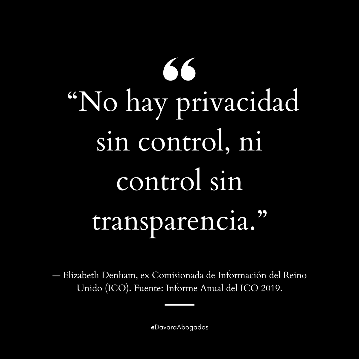 DavaraAbogados's tweet photo. #DavaraQuote del día:
“No hay privacidad sin control, ni control sin transparencia.”
— Elizabeth Denham
Si no es claro, no es válido.
Si no es comprensible, no es legal.
#ProtecciónDeDatos #TransparenciaDigital #PrivacidadReal #LegalDesign https://t.co/Dv7BTrmuPS