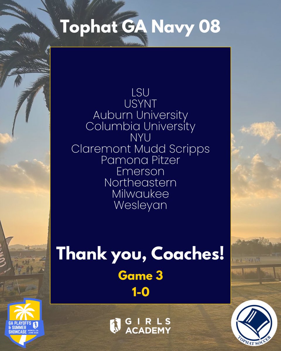 Thank you to all the coaches who came out this morning! Full showcase list coming 🔜 @girlsacademyleague 
<a href="/NTH_Tophat/">NTH Tophat</a> 
<a href="/scoutingzone/">ScoutingZone®</a> 
@imyouthsoccer 
@imcollegesoccer 
<a href="/prep_soccer/">prep school soccer</a> 
<a href="/soccerwire/">soccerwire</a> 
<a href="/JREskilson/">J.R. Eskilson</a> 
@ncsa_sports 
@topdrawersoccer 
@toppreps 
@girlssoccernetwork