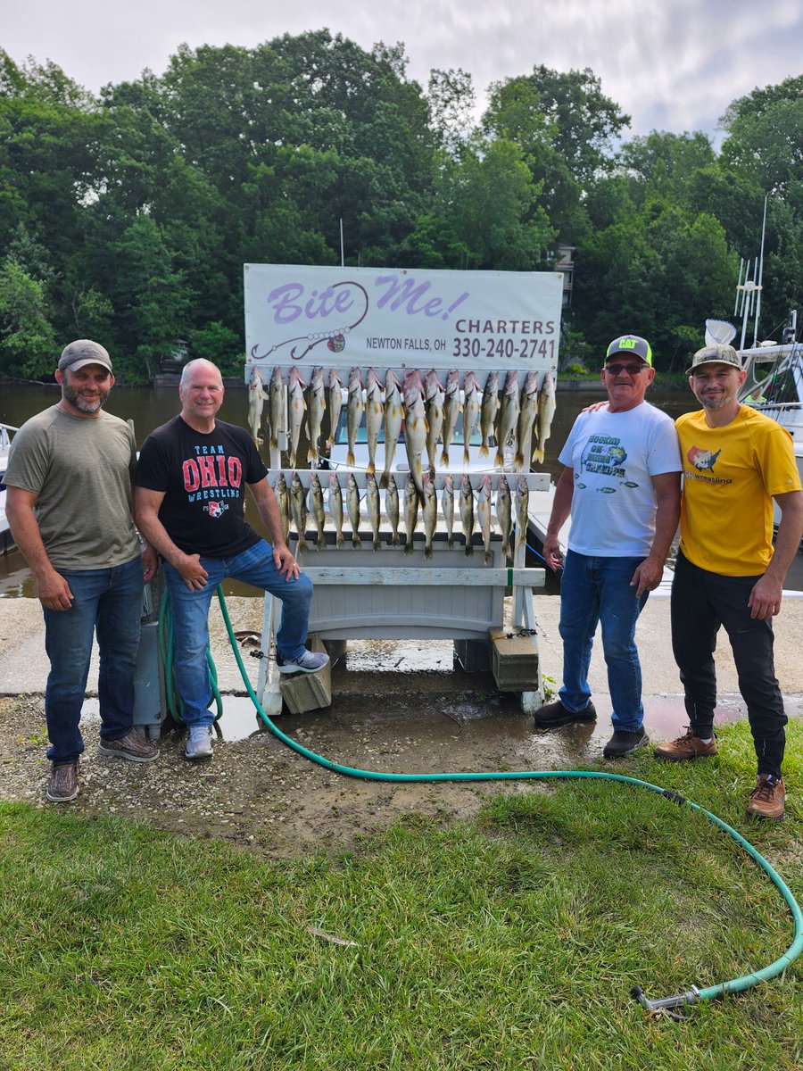Unforgettable Lake Erie walleye trip with Dad, friends Mike and Shelton. Dad landing the monster of the day! We have plenty of walleye to eat, huge thanks to Bite Me Sportfishing!