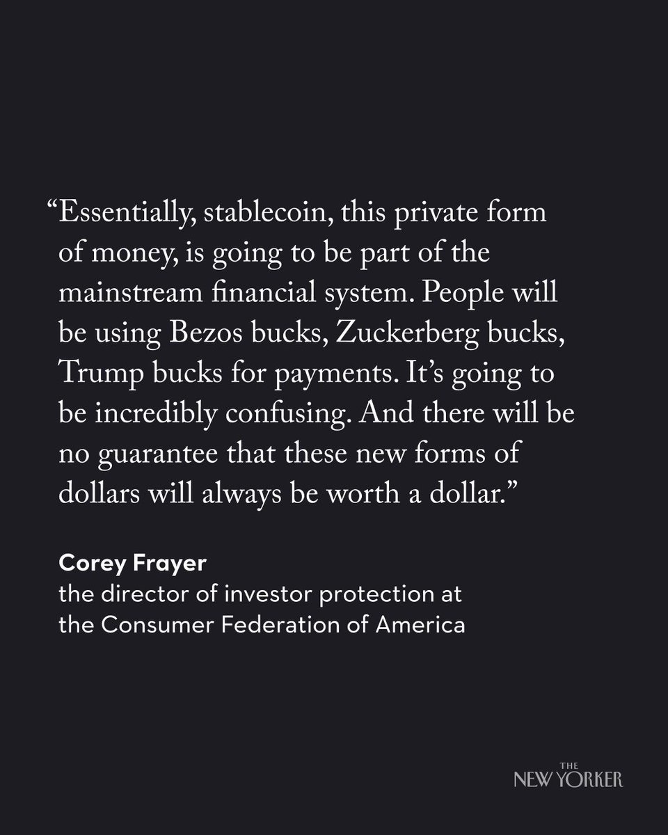 According to recent news reports, some big non-crypto firms, including Amazon, Walmart, and Meta, are considering launching their own stablecoins, while banks such as Wells Fargo and Bank of America are discussing teaming up to create one. Read more: 
newyorkermag.visitlink.me/GOxB30