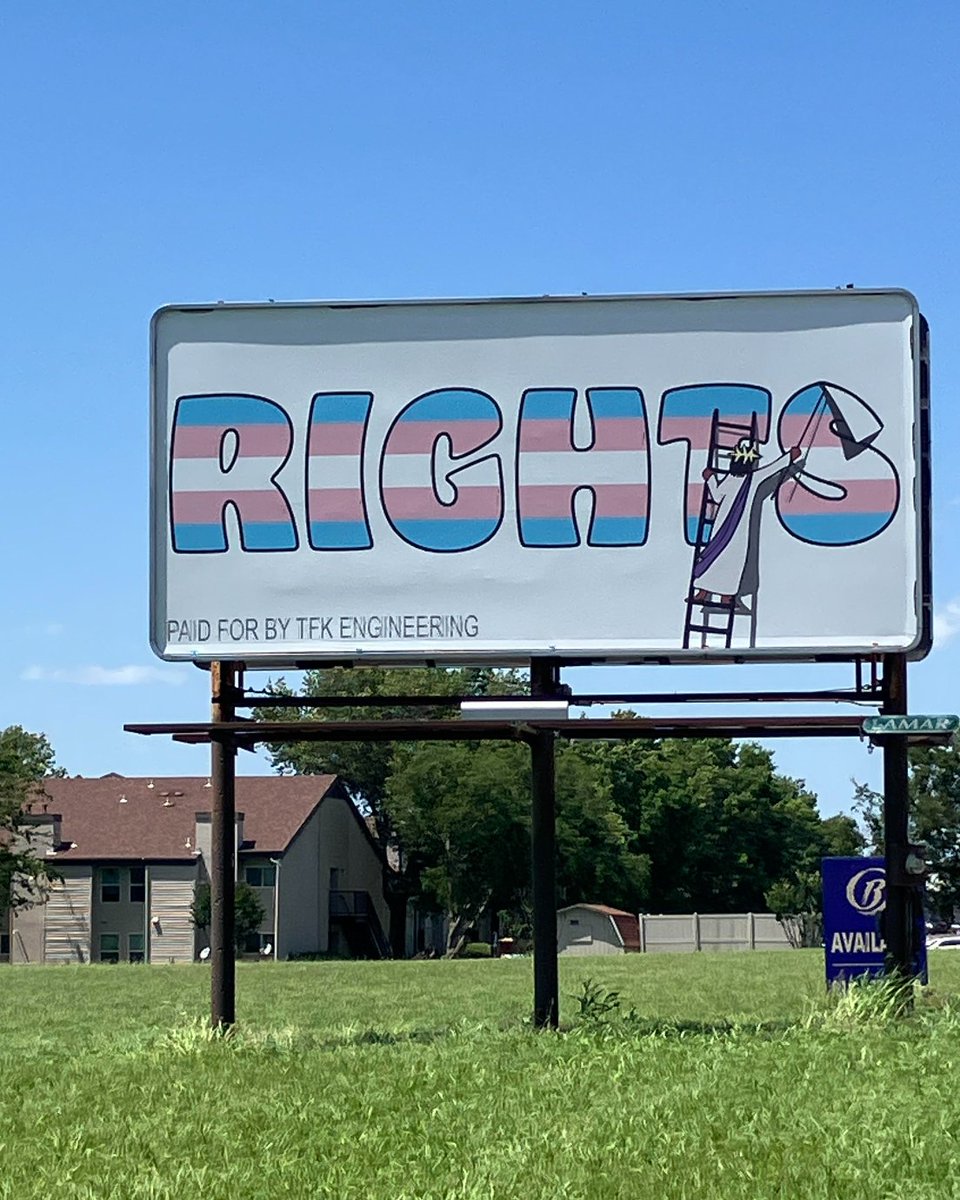 Sometimes a picture says it all.

This billboard is now live on a highway in Oklahoma, thanks to a group with the courage to make a clear, beautiful statement. Subtle, but not. 🏳️‍⚧️🏳️‍⚧️ #transrightsarehumanrights