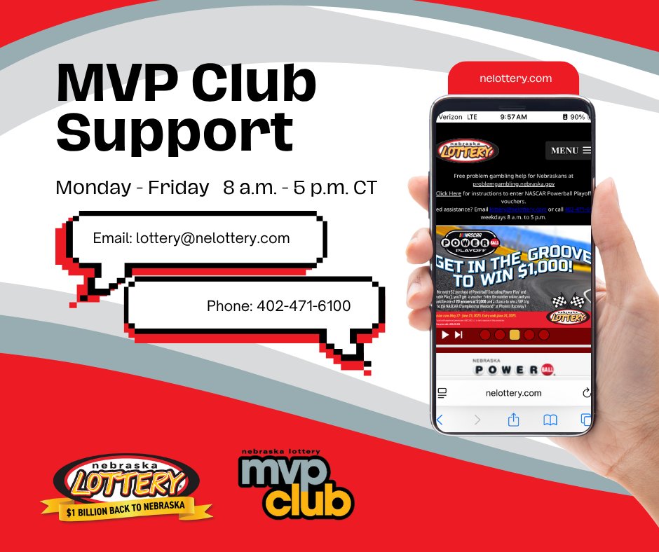 Time is running out to log in and enter voucher numbers in the NASCAR Powerball® Playoff. If you need help with your MVP Club account, use the Password Assistance tool on our website or contact us Mon. - Fri. 8 a.m. - 5 p.m. CT.