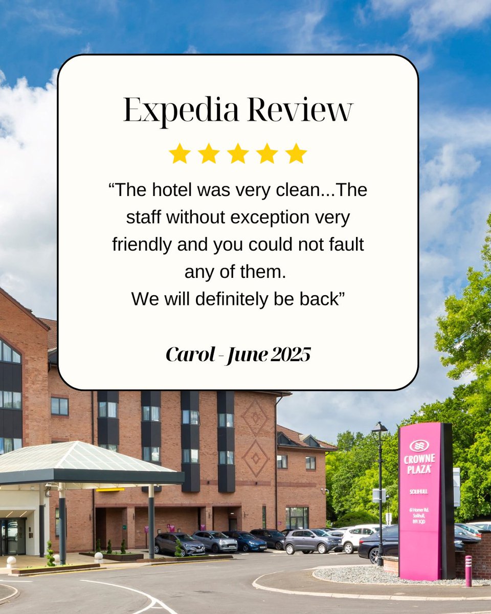 ⭐⭐⭐⭐⭐ 

We love starting the week off with a 5 star review!

Here's what carol said about their recent stay with us.

Find our more and to book your stay - eu1.hubs.ly/H0l7vw90

#Stays #Guestreview #CrownePlazaSolihull #CPSolihull #VisitSolihull #Solihull #Staycation