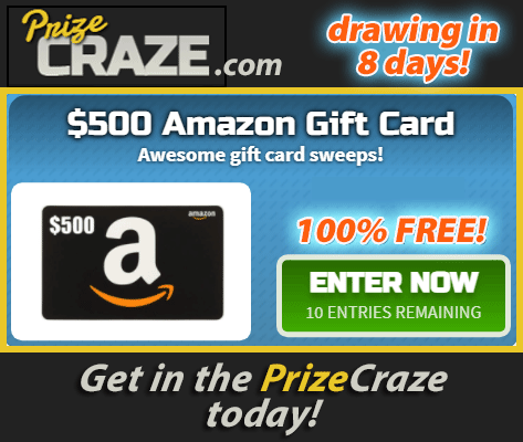 ⏳There are only 8 days left to submit your Free Daily Entries for the chance to #win the next $500 #Amazon Gift Card #Giveaway!🎁

If you 💝LOVE #winning FREE PRIZES...
👇
Get in the PrizeCraze today: ow.ly/KyRY50WeNlt