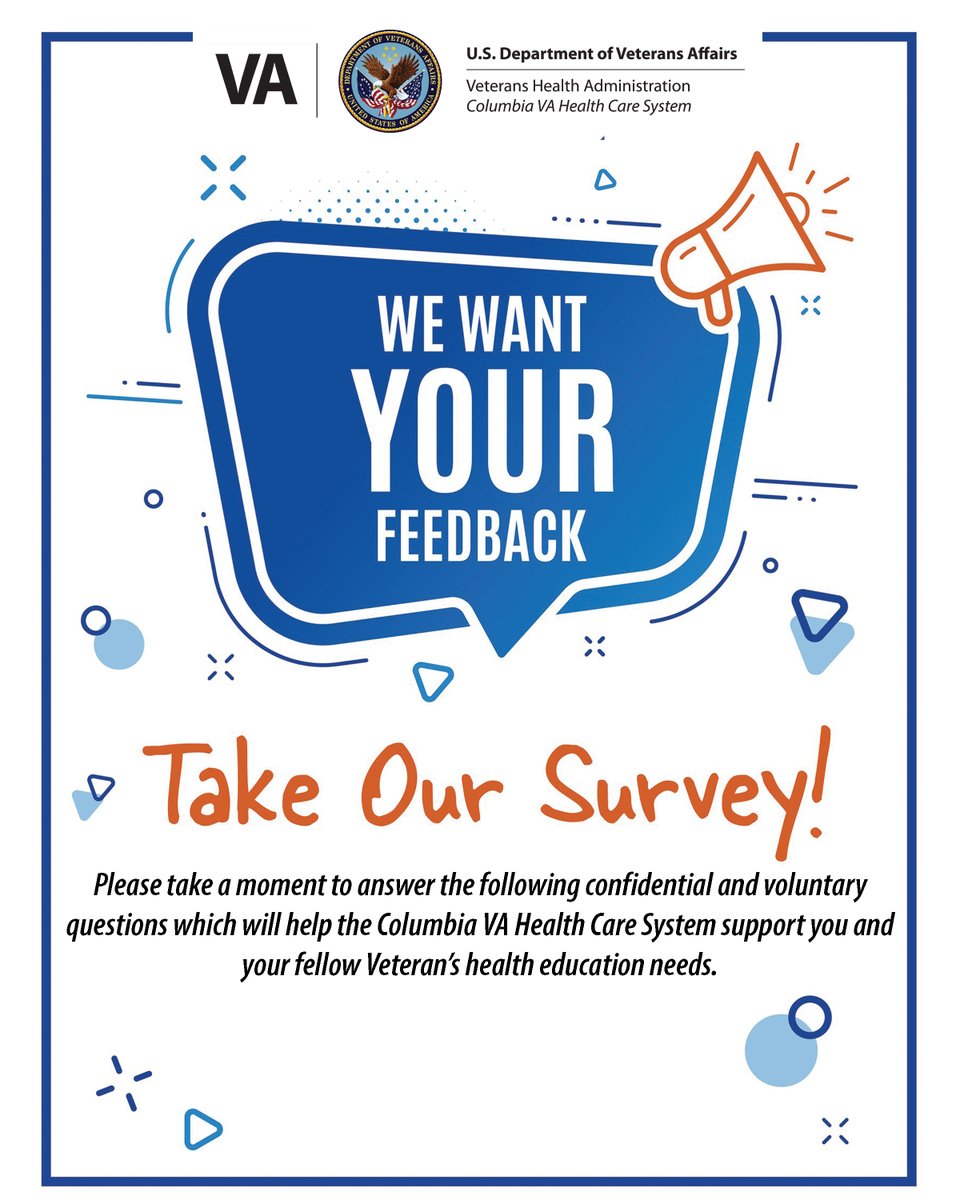 “Calling all Columbia area Veterans! Your voice matters—help shape better health education programs at the VA by taking this short survey: bit.ly/CVAHCS_Veteran… 📋💙 
#VeteranVoice #YourVoiceMatters”