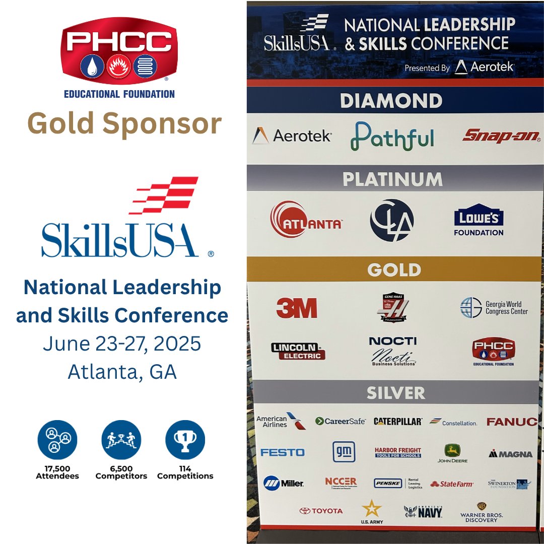 We're Golden!
We are proud to be a Gold Sponsor again this year for the SkillsUSA National Leadership and Skills Conference - the largest gathering of America's future skilled workforce.

#SkillsUSA #PHCCEducationalFoundation #PHCCAcademy #PHCC #NLSC2025
