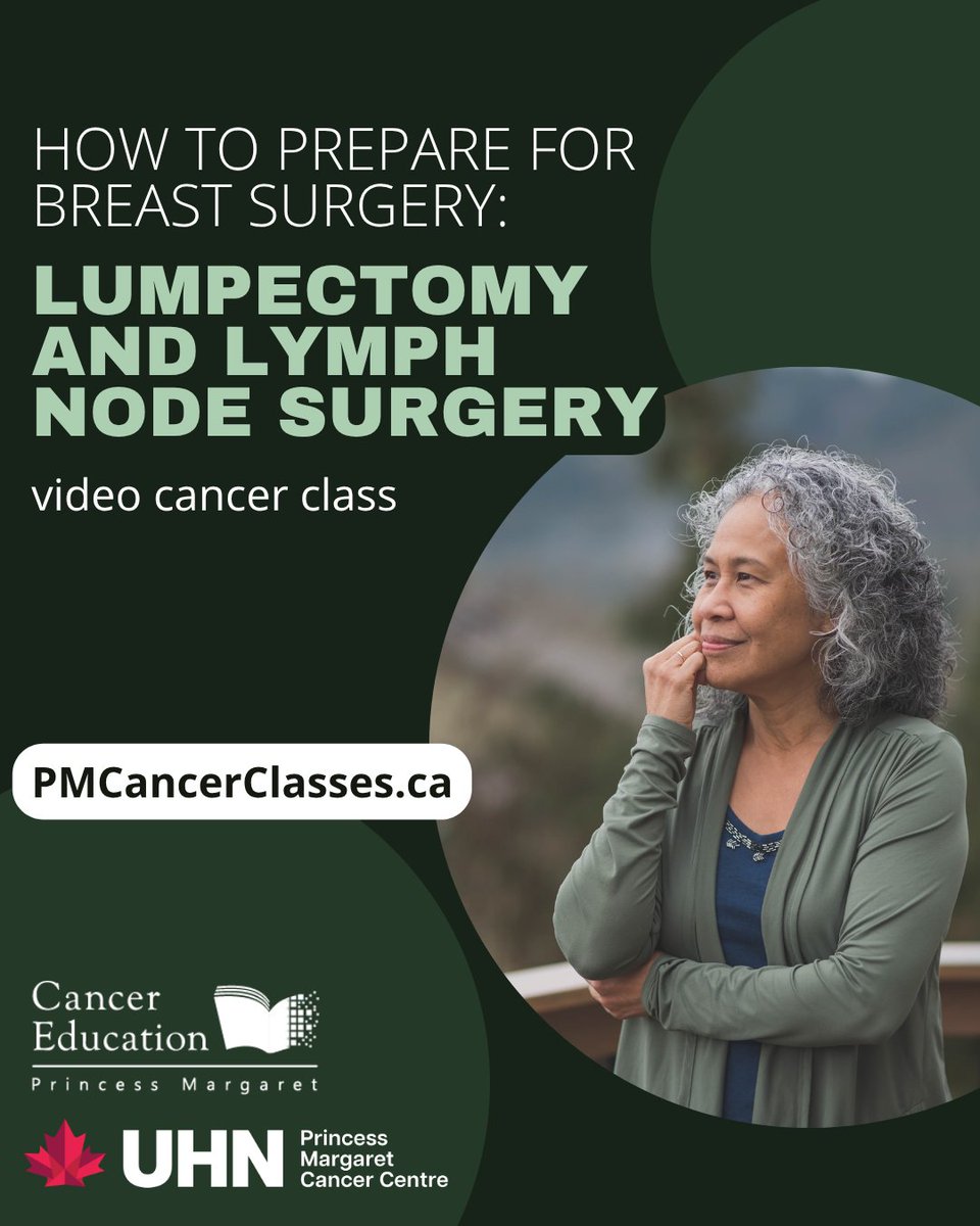 PMCancerEdu's tweet image. For anyone preparing to have a breast conserving surgery (lumpectomy) and lymph node surgery as part of breast cancer treatment at Princess Margaret Cancer Centre, this video class will help you know what to expect. pmcancerclasses.ca/course/view.ph…
