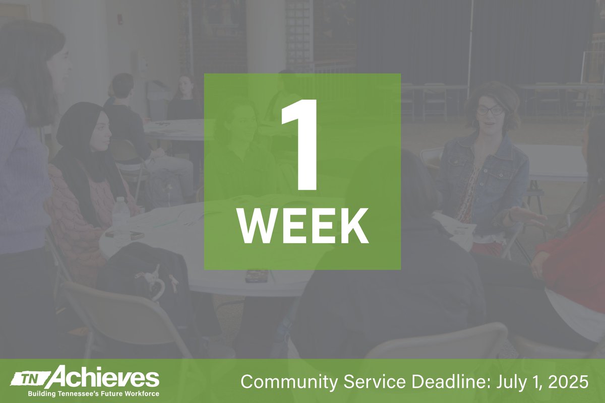 Reminder! The next community service deadline is ONE WEEK from today!

Submit your hours on our website by July 1, 2025.
tnachieves.org/community-serv…