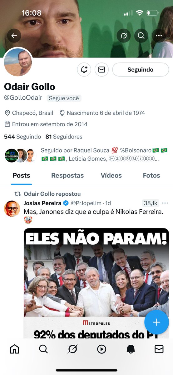Patriotas, será que <a href="/GolloOdair/">Odair Gollo</a> chega a 200 seguidores ainda hoje? Vamos de super desafio?💪💪🇧🇷🇧🇷🤝🤝PEÇO A ODAIR QUE SIGA DE VOLTA TODOS OS PATRIOTAS QUE IRÃO TE SEGUIR, COMBINADO ODAIR?