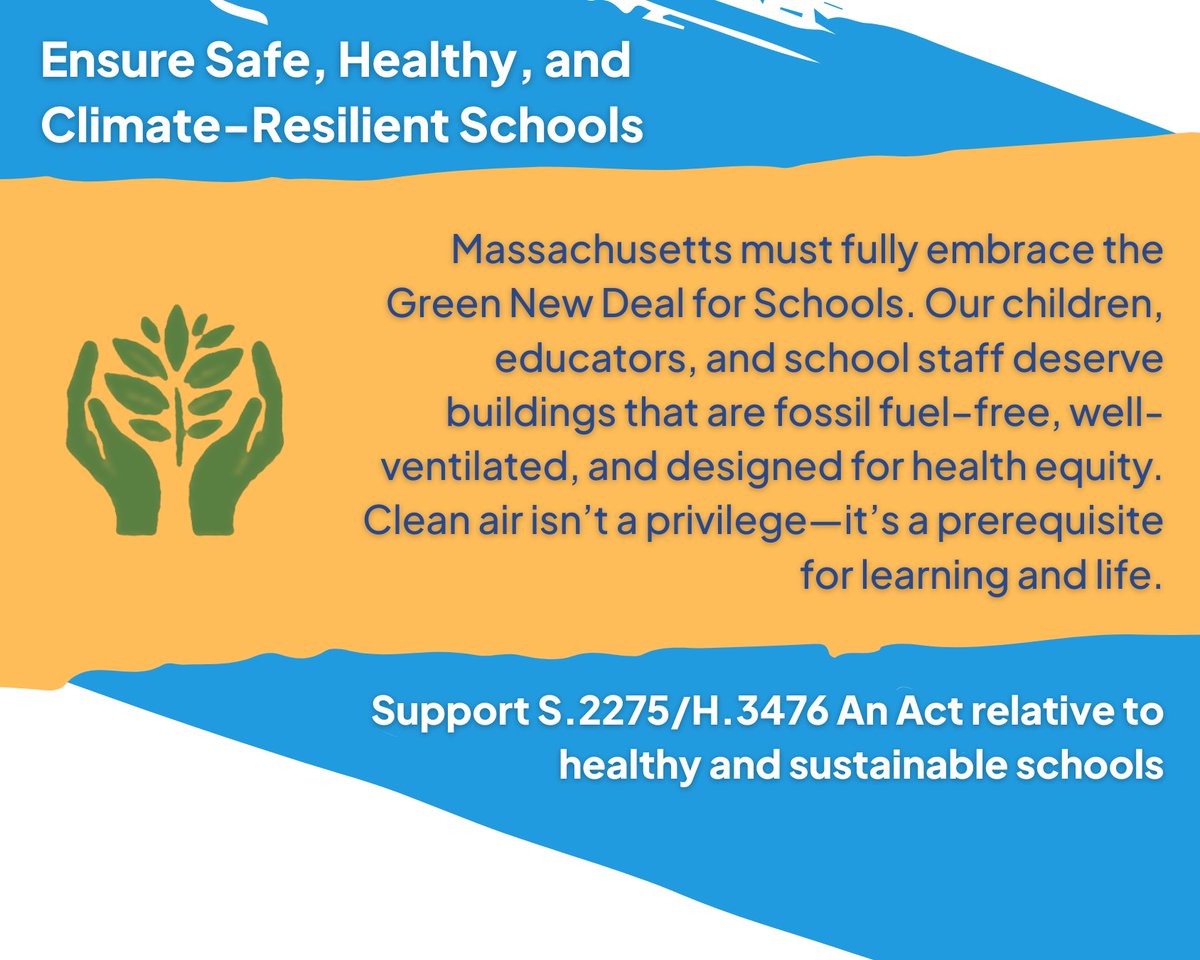 Massachusetts must fully embrace the Green New Deal for Schools. Clean air isn’t a privilege—it’s a prerequisite for learning and life.

Support S.2275/H.3476 An Act relative to healthy and sustainable schools: malegislature.gov/Bills/193/H3691

#OccupationalSafetyandHealth
#MALegislature