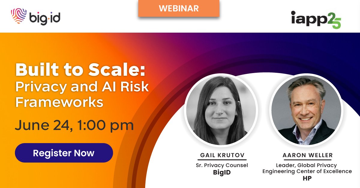 Tomorrow, join Gail Krutov and Aaron Weller for this IAPP hosted webinar on AI risk, privacy, &amp; governance. Discover how to spot gaps in current frameworks, assess AI privacy risks confidently at scale, and more!

RSVP Now 👉 bit.ly/3Z72T6o