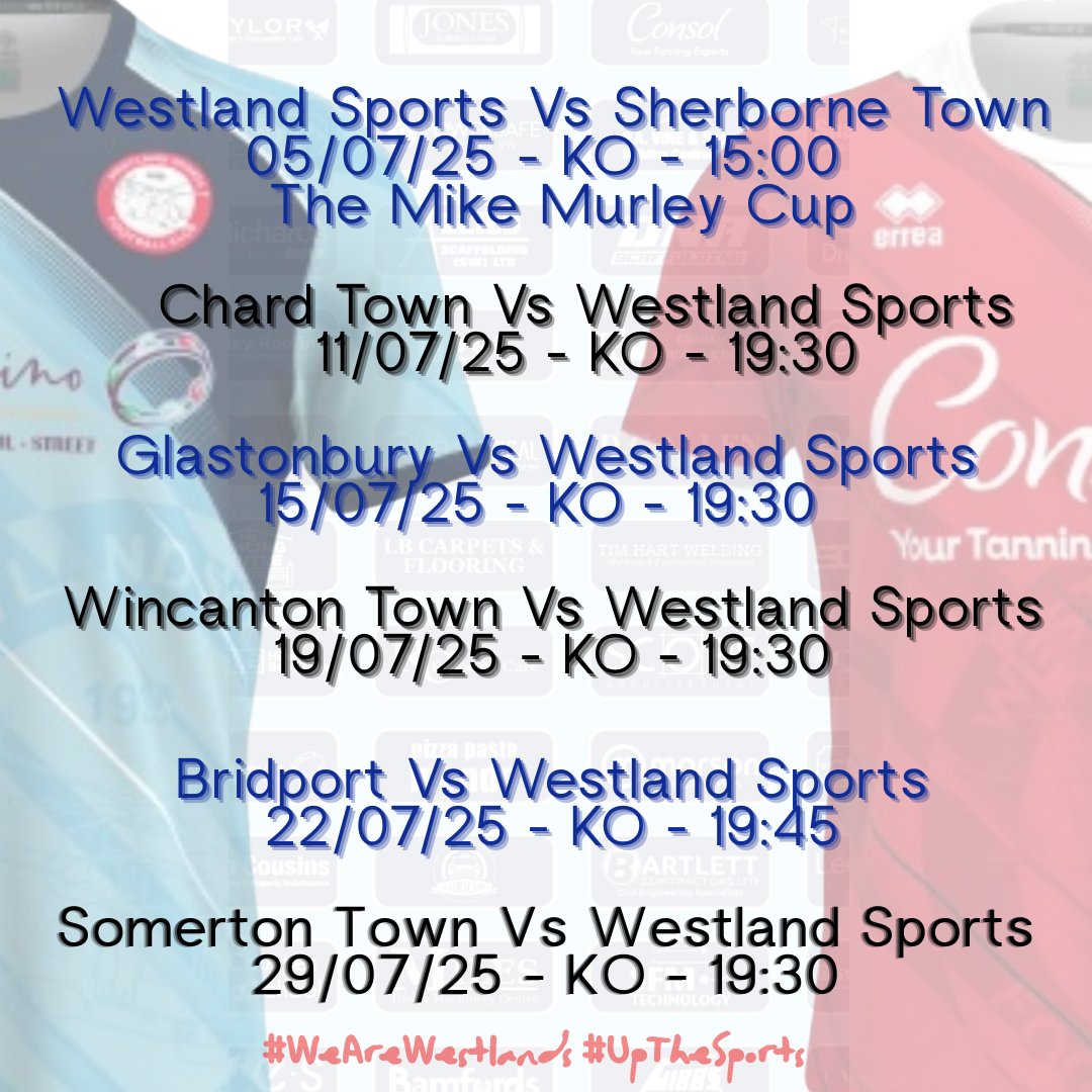 Here we go then, with pre-season fixtures just around the corner...this is what we have lined up! 

#WeAreWestland #UpTheSports