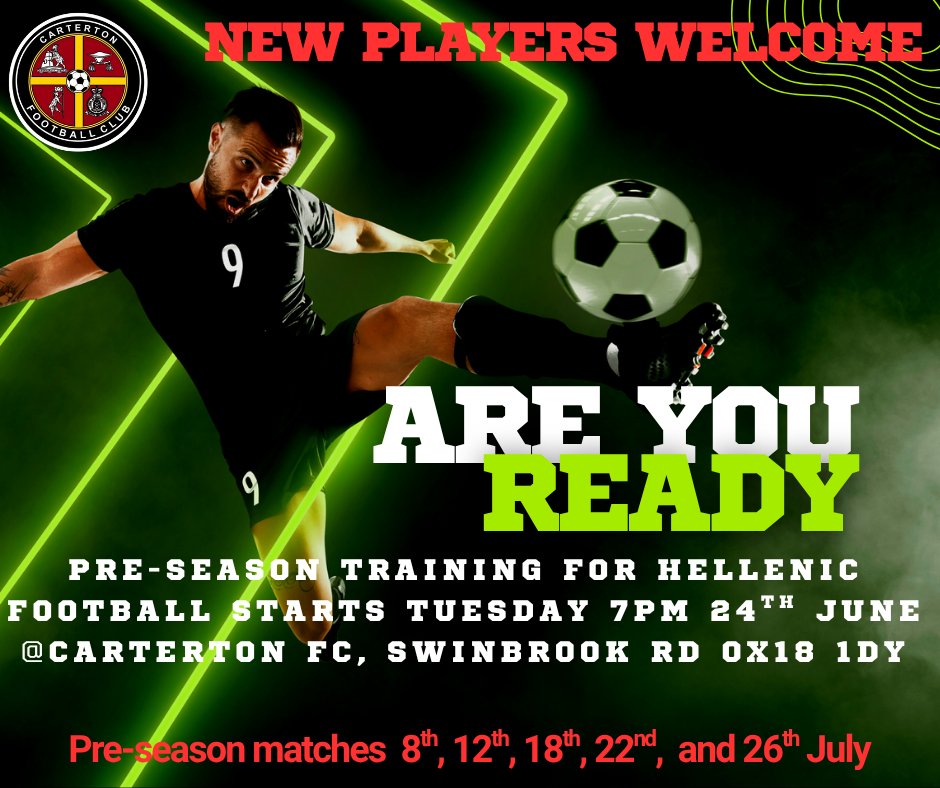 Carterton FC (@cartertonfc2018) on Twitter photo The story begins ! - pre-season training is now starting for our HL teams <a href="/FreeAgentsFC/">Free Agent Showcase</a> <a href="/HellenicLeague/">Hellenic League</a> <a href="/NonLeagueCrowd/">Non League Crowds</a> <a href="/NonLeagueMaps/">Non League Maps</a> <a href="/NonLeagueHQ1/">NonLeagueHQ</a> <a href="/NonLeagueBall/">Non-League Football</a> <a href="/ProcisionOxford/">Procision Oxford Football Academy</a> <a href="/TheOxfordMail/">Oxford Mail</a> <a href="/OxOnFootball/">Oxon Football</a> <a href="/CartertonComm/">Carterton Community UK</a> <a href="/witney/">witney</a> <a href="/NonLeaguePaper/">The Non-League Paper</a> The story begins ! - pre-season training is now starting for our HL teams <a href="/FreeAgentsFC/">Free Agent Showcase</a> <a href="/HellenicLeague/">Hellenic League</a> <a href="/NonLeagueCrowd/">Non League Crowds</a> <a href="/NonLeagueMaps/">Non League Maps</a> <a href="/NonLeagueHQ1/">NonLeagueHQ</a> <a href="/NonLeagueBall/">Non-League Football</a> <a href="/ProcisionOxford/">Procision Oxford Football Academy</a> <a href="/TheOxfordMail/">Oxford Mail</a> <a href="/OxOnFootball/">Oxon Football</a> <a href="/CartertonComm/">Carterton Community UK</a> <a href="/witney/">witney</a> <a href="/NonLeaguePaper/">The Non-League Paper</a>