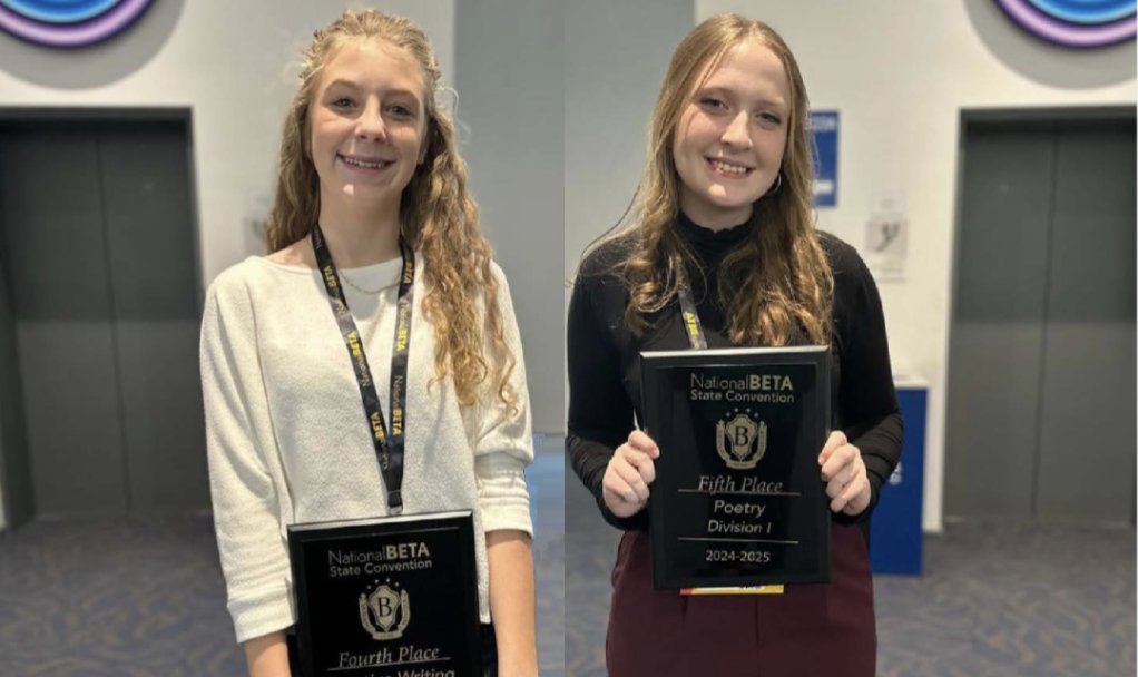 Juniors Mallory Smith (left)  and Jenah Ramsey are competing this week at the National Beta Convention in Orlando, Fla., joining about 6,000 other senior high leaders from across the country. Mallory is competing in Creative Writing and Jenah in Poetry.